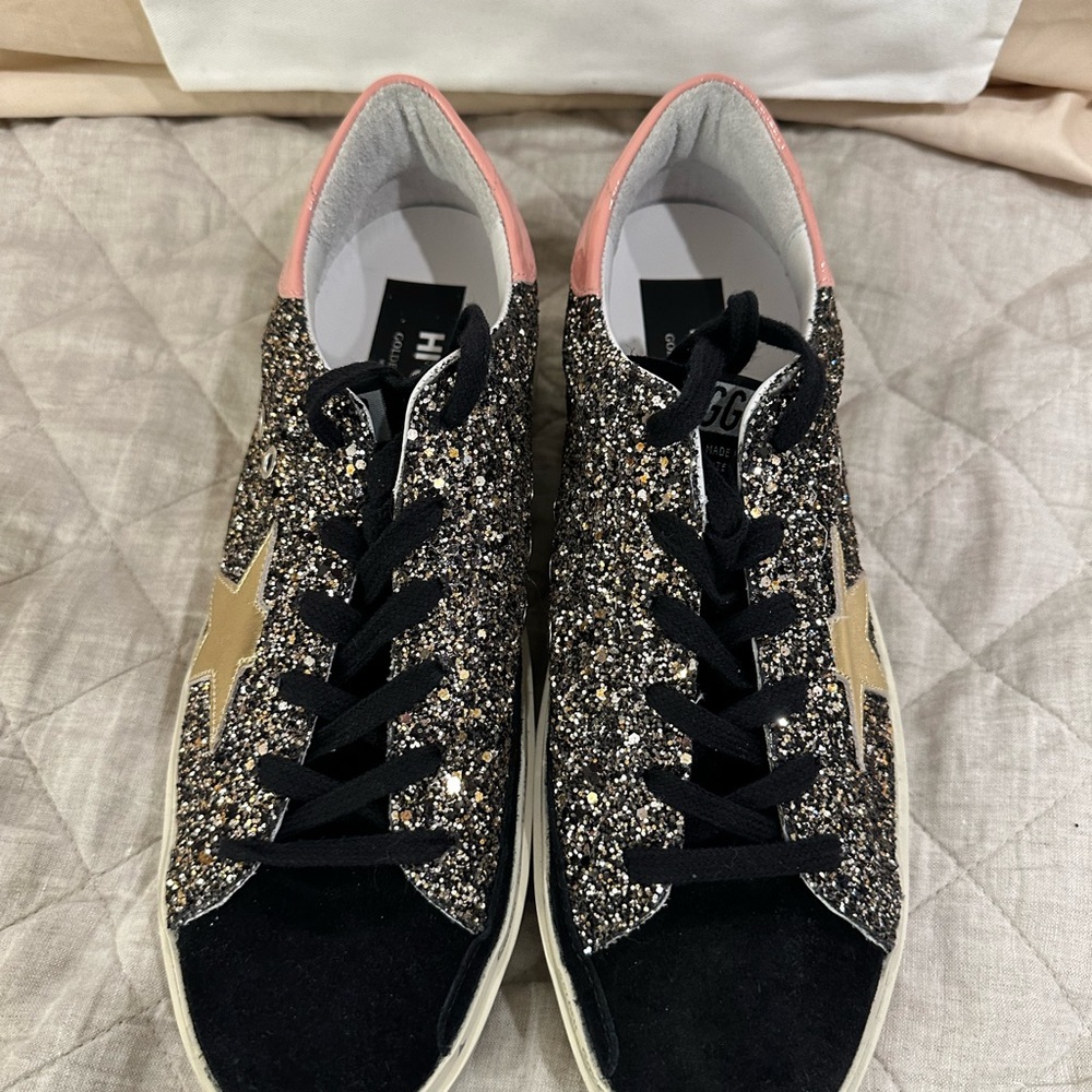 Golden Goose Black and Gold Glitter Sneakers